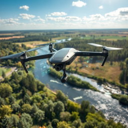 A cutting-edge STEM research drone designed for data collection and environmental monitoring, showcasing its sleek, aerodynamic body and advanced technology features