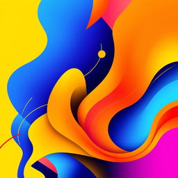 A vibrant, eye-catching abstract design featuring bold geometric shapes and fluid lines, with a color palette of electric blue, fiery orange, and bright yellow