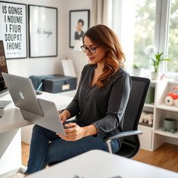 A mother generating income from her home office, showcasing a blend of professionalism and family life