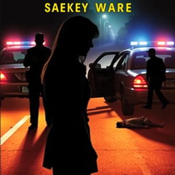 A book cover featuring a dark silhouette of a teenage girl in the foreground, looking towards incoming police cars with flashing lights