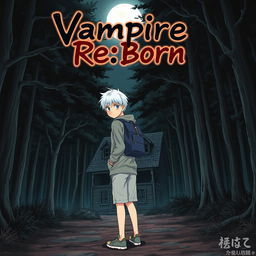 A captivating manga cover featuring a teenage boy with striking white hair, dressed in a simple grey hoodie and shorts, paired with neutral-colored sneakers