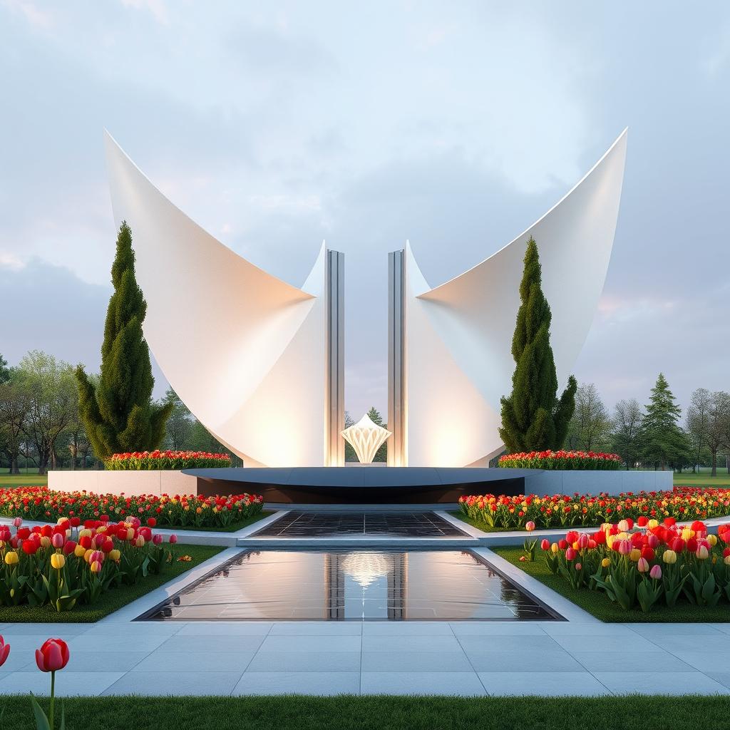 A conceptual design of the Martyrs' Memorial, showcasing elements of patriotism, bravery, sacrifice, and selflessness