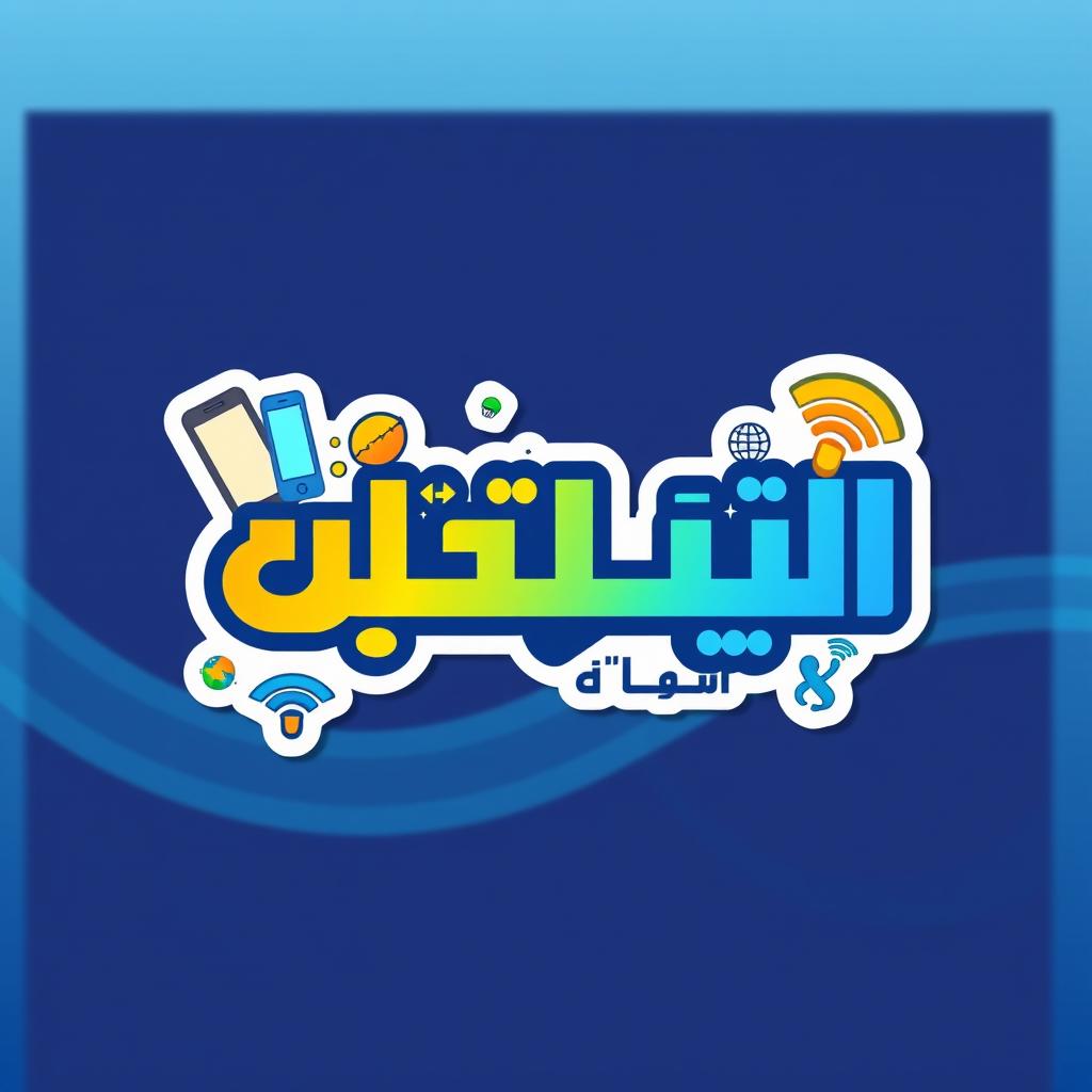 A vibrant and eye-catching sticker design for a telecommunications store named 'عواد للإتصالات'