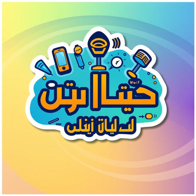 A vibrant and eye-catching sticker design for a telecommunications store named 'عواد للإتصالات'
