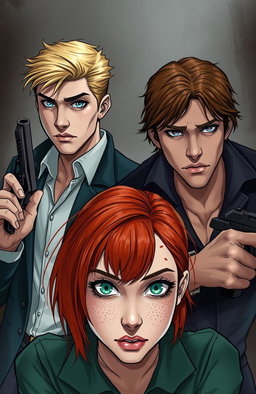 A young mafia scene featuring two male figures and one female figure in a vengeful atmosphere