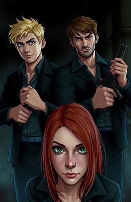 A young mafia scene featuring two male figures and one female figure in a vengeful atmosphere