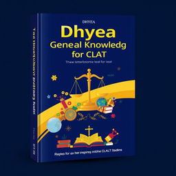 A vibrant and engaging book cover design for 'Dhyea Law General Knowledge Book for CLAT Exam'