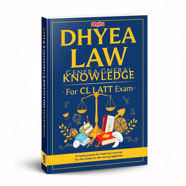 A vibrant and engaging book cover design for 'Dhyea Law General Knowledge Book for CLAT Exam'