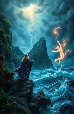 A magical and dramatic scene inspired by Shakespeare's "The Tempest"