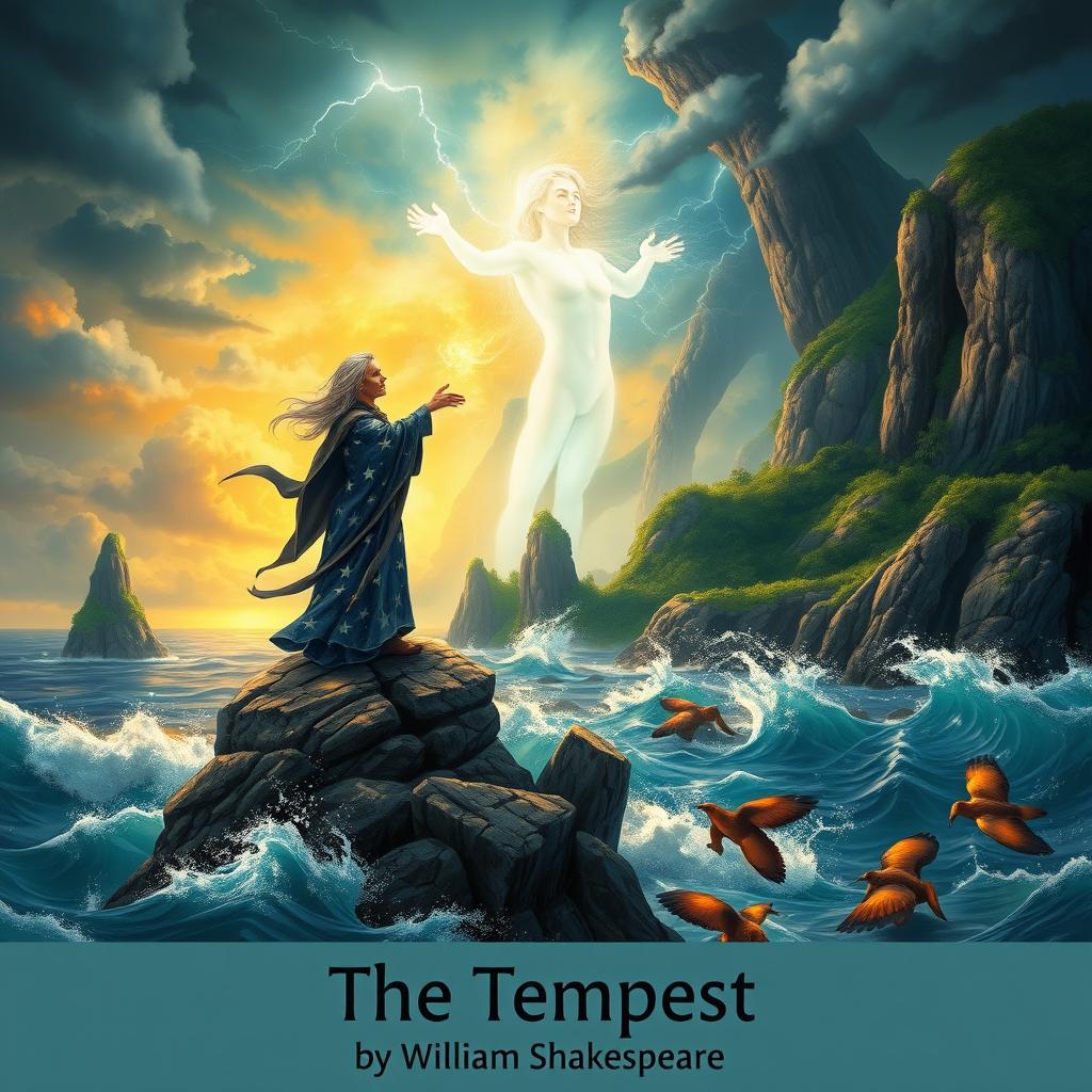 A magical and dramatic scene inspired by "The Tempest" by William Shakespeare