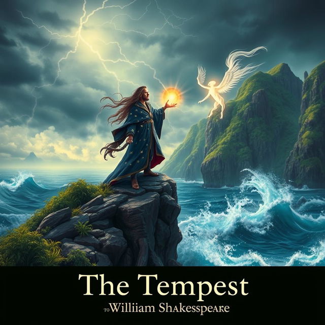A magical and dramatic scene inspired by "The Tempest" by William Shakespeare