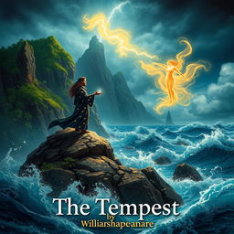 A magical and dramatic scene inspired by "The Tempest" by William Shakespeare