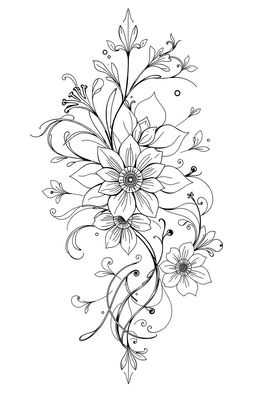 an elegant black and white line art composition featuring intricate floral designs and delicate curves, incorporating abstract shapes and geometric patterns, creating a harmonious balance between complexity and simplicity, radiating sophistication and modern artistry