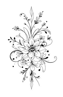 an elegant black and white line art composition featuring intricate floral designs and delicate curves, incorporating abstract shapes and geometric patterns, creating a harmonious balance between complexity and simplicity, radiating sophistication and modern artistry