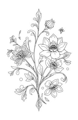 an elegant black and white line art composition featuring intricate floral designs and delicate curves, incorporating abstract shapes and geometric patterns, creating a harmonious balance between complexity and simplicity, radiating sophistication and modern artistry