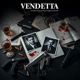 A moody and dramatic still life scene inspired by a crime noir theme, with a focus on detective elements