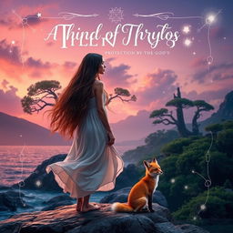 A captivating book cover design featuring a mystical landscape of the Island of Thrylos