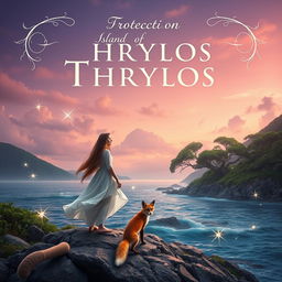 A captivating book cover design featuring a mystical landscape of the Island of Thrylos