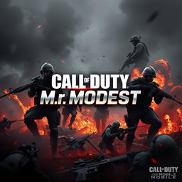 An eye-catching channel art design for Call of Duty Mobile featuring an explosive battlefield scene with soldiers in action, military equipment, and iconic weapons