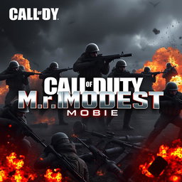 An eye-catching channel art design for Call of Duty Mobile featuring an explosive battlefield scene with soldiers in action, military equipment, and iconic weapons