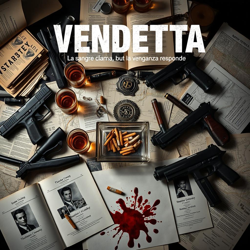 A compelling and moody still life scene inspired by a crime noir atmosphere