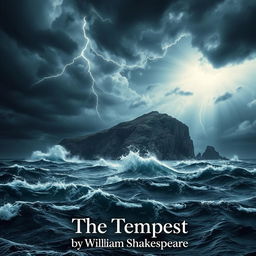 A powerful and dramatic scene depicting a stormy island inspired by Shakespeare's "The Tempest"