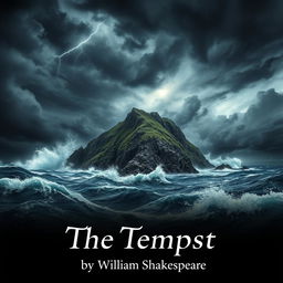 A powerful and dramatic scene depicting a stormy island inspired by Shakespeare's "The Tempest"