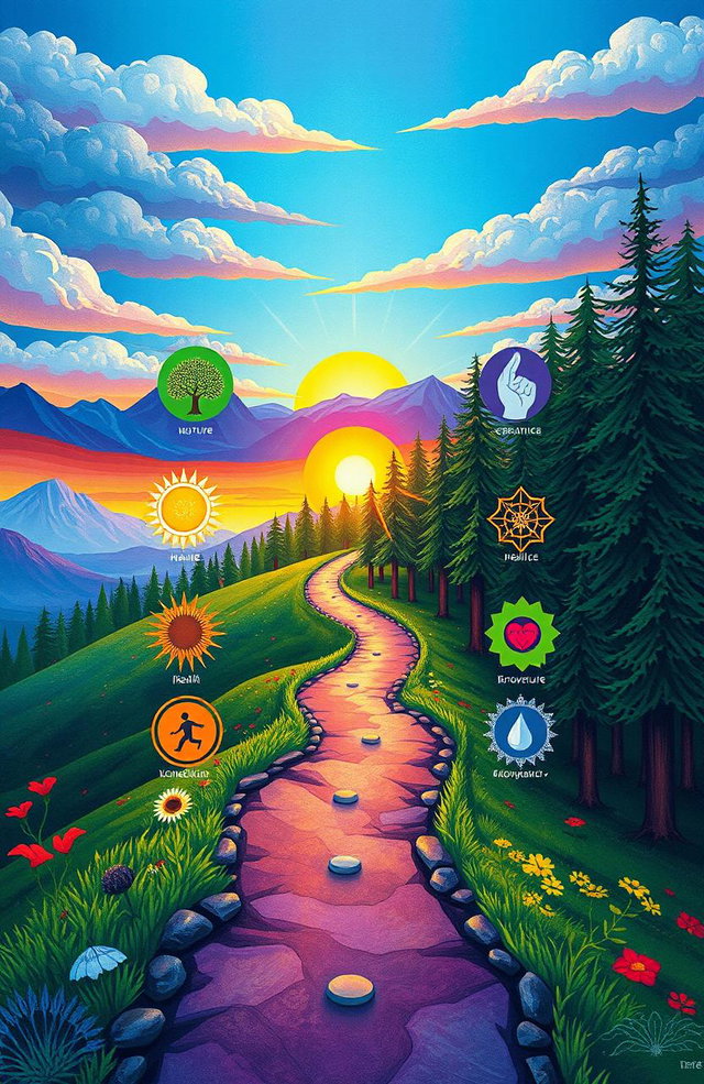 An illustrative representation of the 12 elements of life that highlight a journey towards self-discovery and fulfillment