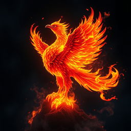 A legendary fiery bird, majestic and mythical, representing the protector of the number 1, with vibrant flames in the background