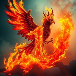 A legendary fiery bird, majestic and mythical, representing the protector of the number 1, with vibrant flames in the background