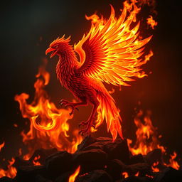 A legendary fiery bird, resplendent and mythical, serving as the guardian of the number 1, set against a backdrop of intense flames