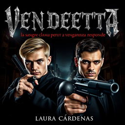 A dark and gripping book cover for the title “VENDETTA: la sangre clama, pero la venganza responde” by Laura Cárdenas