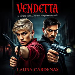 A dark and gripping book cover for the title “VENDETTA: la sangre clama, pero la venganza responde” by Laura Cárdenas