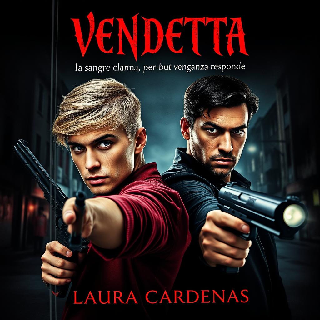 A dark and gripping book cover for the title “VENDETTA: la sangre clama, pero la venganza responde” by Laura Cárdenas