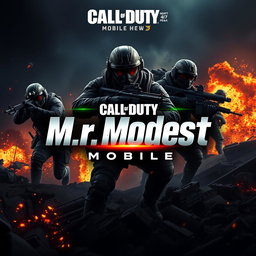 A captivating channel art design for Call of Duty Mobile that features an intense battlefield backdrop with soldiers in action, advanced military gear, and explosive elements that embody the excitement of the game