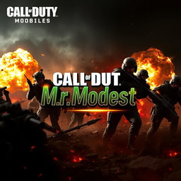A captivating channel art design for Call of Duty Mobile that features an intense battlefield backdrop with soldiers in action, advanced military gear, and explosive elements that embody the excitement of the game