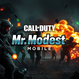 A captivating channel art design for Call of Duty Mobile that features an intense battlefield backdrop with soldiers in action, advanced military gear, and explosive elements that embody the excitement of the game