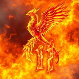 A mythical fire bird, depicted in vibrant, fiery colors, symbolizing the protector of the number (1)