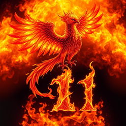 A mythical fire bird, depicted in vibrant, fiery colors, symbolizing the protector of the number (1)