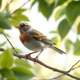 A detailed 3D rendering of a sparrow perched on a branch