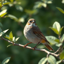 A detailed 3D rendering of a sparrow perched on a branch
