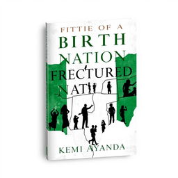 A captivating book cover for 'Birth of a Fractured Nation' by Kemi Ayanda, representing a divided Nigeria