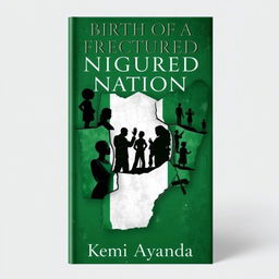 A captivating book cover for 'Birth of a Fractured Nation' by Kemi Ayanda, representing a divided Nigeria