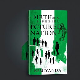 A captivating book cover for 'Birth of a Fractured Nation' by Kemi Ayanda, representing a divided Nigeria