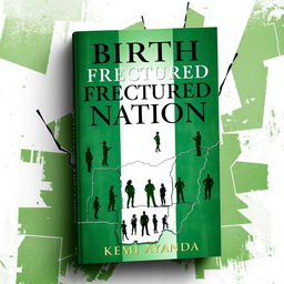 A captivating book cover for 'Birth of a Fractured Nation' by Kemi Ayanda, representing a divided Nigeria