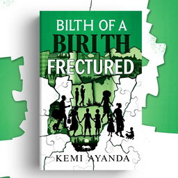 A striking book cover for 'Birth of a Fractured Nation' by Kemi Ayanda, exploring the theme of a divided Nigeria
