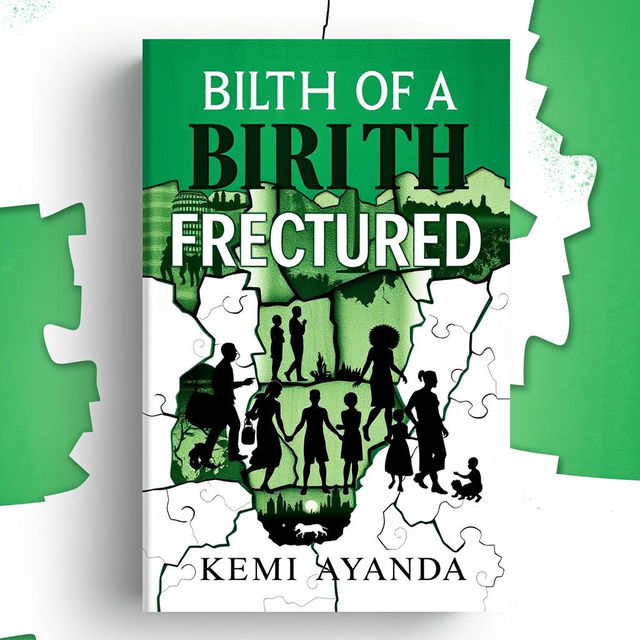 A striking book cover for 'Birth of a Fractured Nation' by Kemi Ayanda, exploring the theme of a divided Nigeria