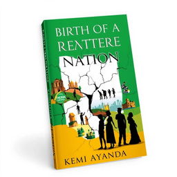 A stunning book cover for 'Birth of a Fractured Nation' by Kemi Ayanda, illustrating the theme of a divided Nigeria