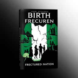 A striking and mature book cover for 'Birth of a Fractured Nation' by Kemi Ayanda, reflecting the theme of division within Nigeria