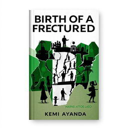 A striking and mature book cover for 'Birth of a Fractured Nation' by Kemi Ayanda, reflecting the theme of division within Nigeria